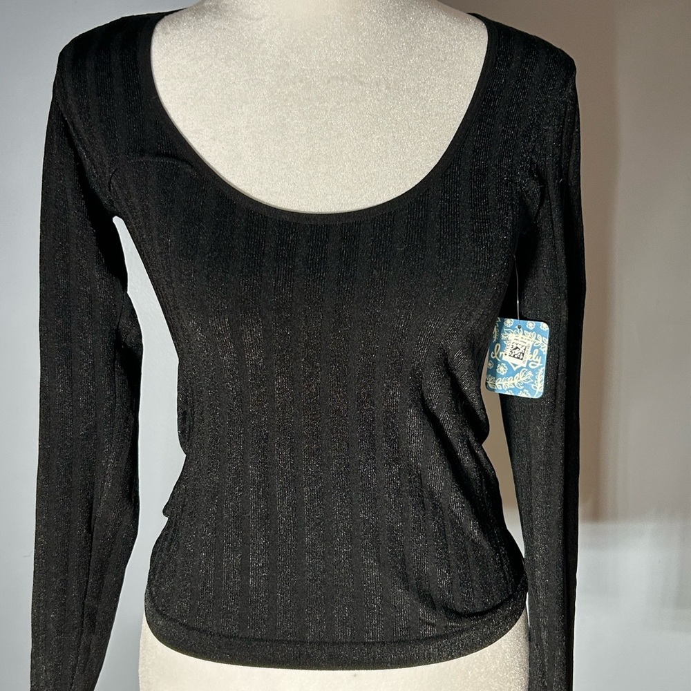 Free People Black stretch shimmery top XS/S